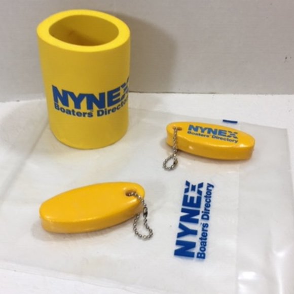 VTG 80's NYNEX Boaters' Directory-2 Yellow Floating Key Chains-1 Yellow Koozie - Picture 2 of 6